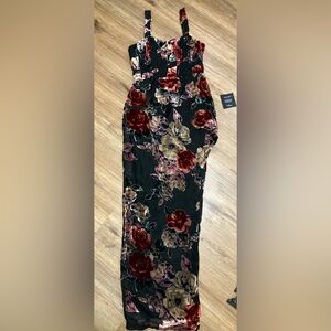 Lulus Burnout Velvet Floral Maxi Dress Side Slit size S NWT